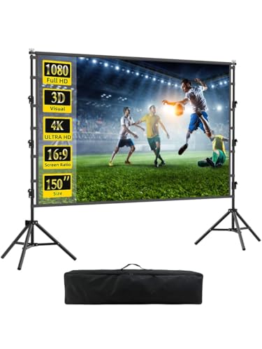Image of Portable Projector Screen with Stand, 150 inch Outdoor Indoor Movie Screen 16:9 4K Rear Front Projection Screen, Quick Setup Foldable Travel Home Theater Screen with Carry Bag for Backyard Camping