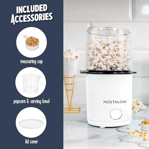 Nostalgia 8-Cup Hot Air Popcorn Maker & Bowl - 2-In-1 Bowl & Lid, 2 oz Measuring Cup - Oil-Free Pop Corn for Movie Night, Snacks, Birthday Parties, and More - White - image 6