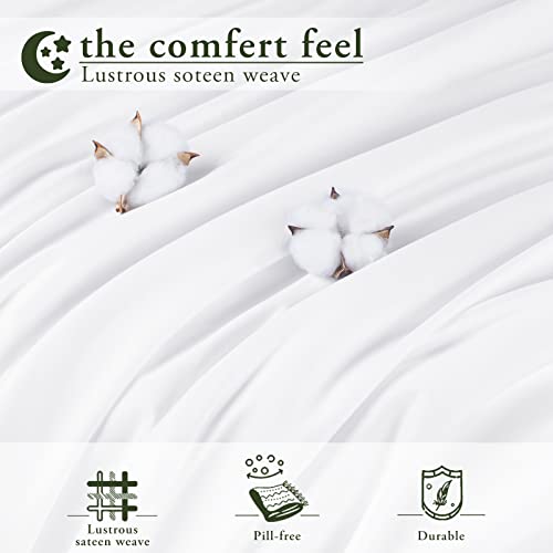 Lbro2M 1000 Thread Count 100% Cotton Queen Size Sheets Set,Bed Sheet 4 Piece Sets,16 Inches Deep Pocket,Bedding Super Soft Breathable,Sateen Weave Long Staple Comforterble,All Season,White #TOP3