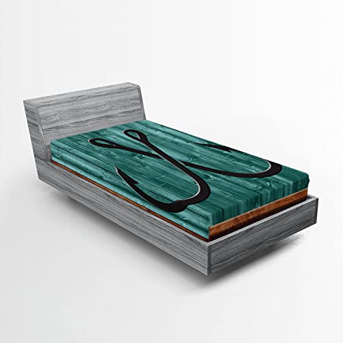Ambesonne Nautical 2 Pack Fitted Sheet, Fishing Lures Anchor, Bed Cover All-Round Elastic Deep Pockets 2 Pieces, Package Contains 2 Twin Size Fitted Sheets, Teal Brown