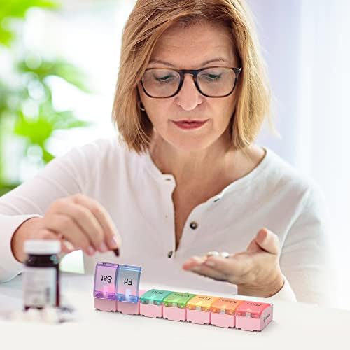 AUVON Weekly Pill Organizer Arthritis Friendly, BPA Free Travel 7 Day Pill Box Case with Spring Open Design and Large Compartment to Hold Vitamins, Cod Liver Oil, Supplements and Medication (Pink)