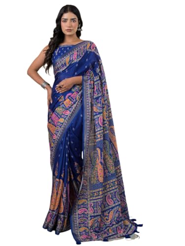 Image of SIRIL Women's Printed Silk Saree with Zari Border & Tassels