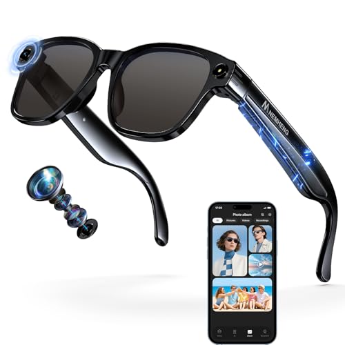 Nemheng AI Smart Glasses with 800mp Camera – Real-Time Translation in 139 Languages,1200p Video Recording,Open-Ear Audio,Object Recognition for iOS Android