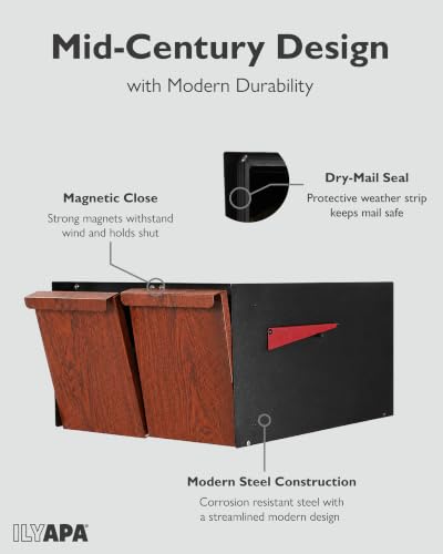Image of Ilyapa Large Modern Mailbox for Outside - Black & Redwood, Modern
