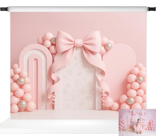 Kate 1st Birthday Backdrops Kids Photography Backdrop Pink Girls Newborn Balloons Decorations, 8x8ft