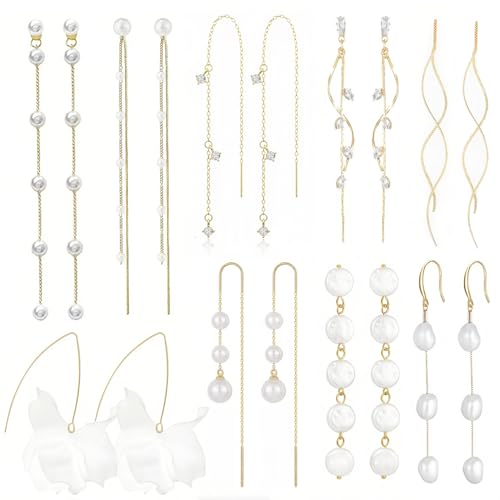 Oliruni 9 Pairs Boho Tassel Dangle Pearl Earrings for Women