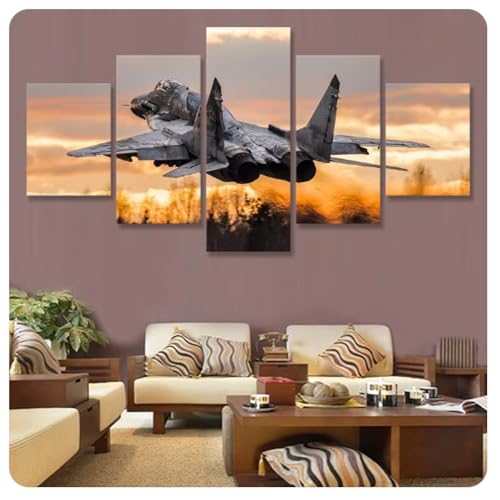 Affiches MiG-29 lot de 5 impressions sur toile d'aviation sans cadre pour décoration murale