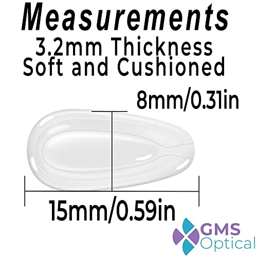 GMS Optical 3.2mm Extra-Thick / 15mm Medium-Length - Adhesive Air Bag Teardrop Anti-Slip Silicone Nose Pad - Anti-Slip for Glasses, Eyeglasses, Sunglasses (5 Pair-2 Pack)(10 Pair Total)(Clear)