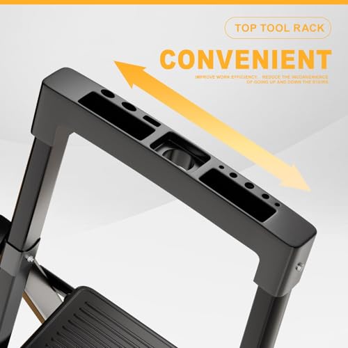 Image of 9 Step Ladder with Platform,Folding Step Stool Heavy Duty,Protable Step Ladders with Anti-Slip Widen Pedals,Handrail,Safe-Lock Design,Tall Kitchen /Closet Step Ladder for Adults