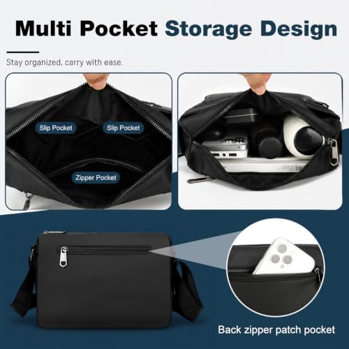 Image of GUSTAVE Small Lightweight Messenger Bag with Multilayer Storage for Daily | Water-Resistant Crossbody with Adjustable Strap, Compact Design for Travel, Commuting Black
