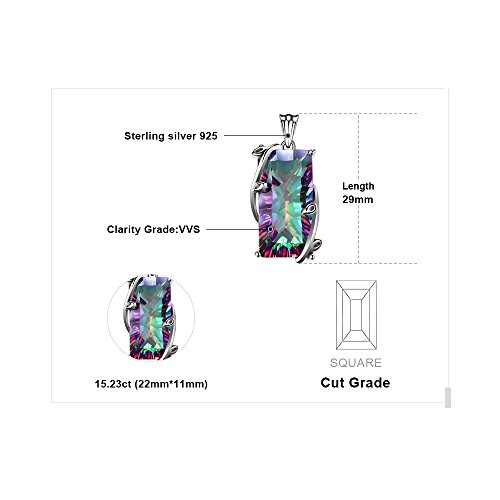 JewelryPalace Multicolor Luxurious 15.2ct Rectangle Genuine Mystic Quartz Pendant Necklaces for Women, 14K White Yellow Rose Plated Gold 925 Sterling Silver Natural Gemstones, 18 Inches Chain2