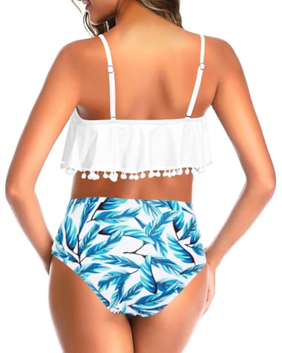 Tempt Me Women Two Piece High Waisted Bikini Set Ruffle Swimsuit Flounce Pom Pom Trim Bathing Suit2