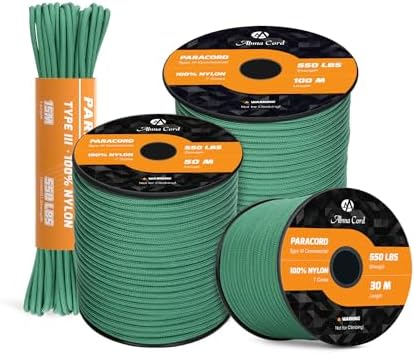 Abma Cord Paracord 550 4mm Nylon Rope (15m-30m-50m-100m) Type III 7 Strands Parachute Cord Top 45 Hot Colors - Max. 250kg - Black, 30m