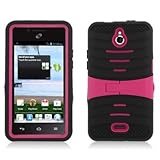 Aimo Wireless for Huawei Valiant Y301/Ascend Plus H881c MetroPCS/Straight Talk Armor 3-In-1 Case with Stand - Retail Packaging - Black/Hot Pink