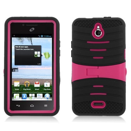 Aimo Wireless for Huawei Valiant Y301/Ascend Plus H881c MetroPCS/Straight Talk Armor 3-in-1 Case with Stand - Retail Packaging - Black/Hot Pink