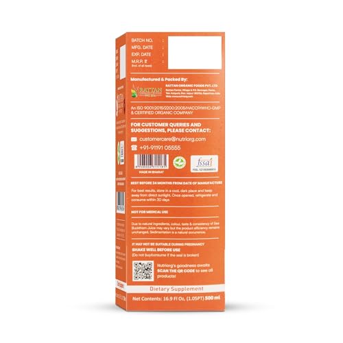 Image of Nutriorg Pure Sea Buckthorn Juice Concentrate Pulp 250 mL | Cold Pressed | 100% Himalayan Berry Pulp | Omega 3,6,7,9 & Vitamin C | Best for Immunity & Antioxidant Rich | Makes 50 Glasses | No Added Sugar & Colour