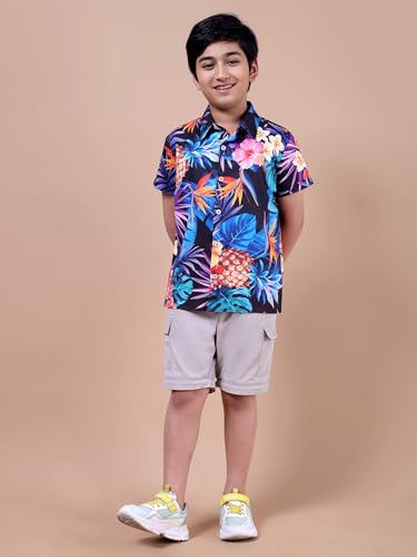 Image of Boys Printed Casual Shirt Short Sleeve Button Down Beach Shirt for Kids