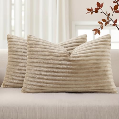 Simmore Fall Soft Khaki Flannel Throw Pillow Covers 12X20 Set of ...
