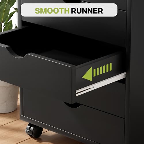 Image of 5-Drawer Chest, Office Storage Dresser File Cabinet with Wheels, Mobile Dresser for Home Office, Black