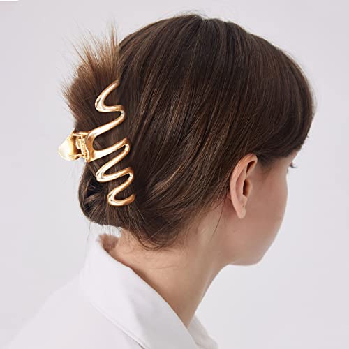 Jayongnee Clip Large Gold Hair Claw Clip, Non-Slip Hair Claw Clips Jaw Clips,Clamp Metal Hair Clips For Thick Hair For Women And Girls Jumbo Snake Wave Hair Claw Clips #TOP2