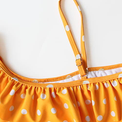 Image of Girls Lemon Double Ruffle One Shoulder Adjustable Swimwear Fashionable One Piece Bathing Suit(5y-16y)