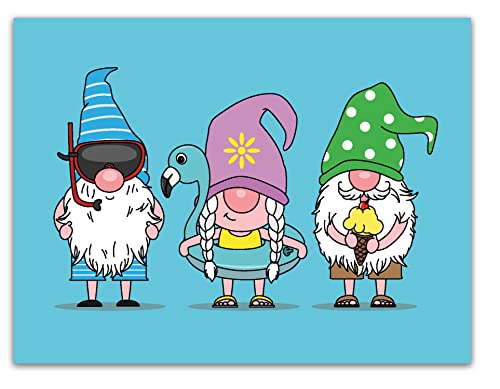 Image of Small World Greetings Summer Gnome Greeting Cards 12 Pack Beach Gnome Designs, Blank Inside with Envelopes - A2 Size (5.5 inchx4.25 inch) - Gnome Lover Gift, Funny Summer Birthday, Thank You Cards