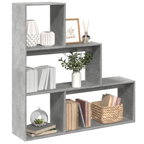 Yunovire Estantería divisoria de habitación, 3 niveles, color gris hormigón, 123 x 29 x 123 cm, material de madera, organizador versátil para salón y oficina