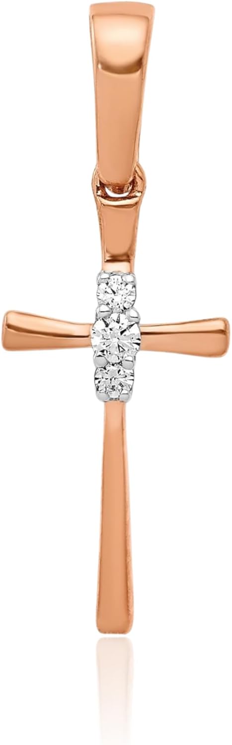 IceCarats 14K Solid Rose Gold Diamond Accent Medium Cross Pendant Necklace 25.5mm 1 inch Prong Set, Latin For Her