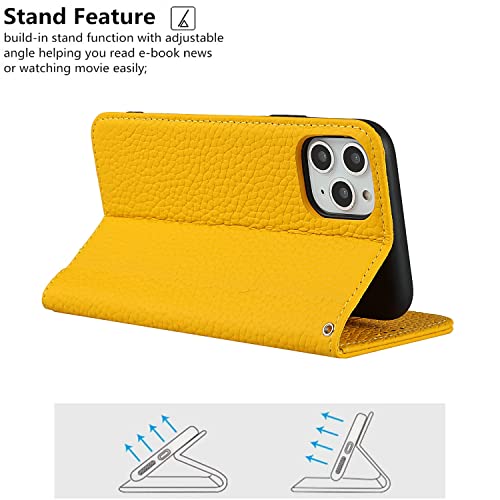 Étui iPhone 11 Pro Max en cuir véritable jaune avec protection RFID chic - 5