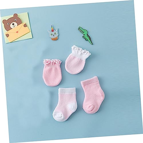 4pairs Gloves and Socks Cotton Mittens for Boy Girl Anti-scratch Design Comfortable and Stylish Pink Color for Keeping Boy Girl Warm2