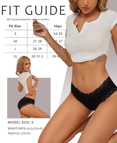 Image of FINETOO Womens Underwear Cotton Bikini Underwear for Women Lace Wasit Hipster Panties Soft Breathable Briefs 6 Pack