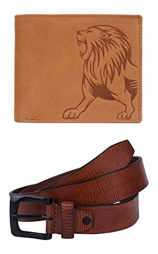 Urban Forest Luke Leather Wallet & Casual Belt Combo Gift Set for Men, Vintage Cognac + Redwood Belt, STANDARD, Contemporary