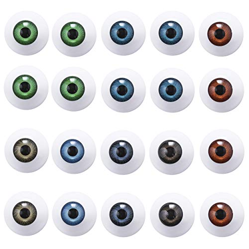 Tanlee 20 pieces 1 Inch Halloween Eyes Scary Eyes Plastic Half Round Doll Eyeballs Halloween Horror Props for Halloween DIY Accessories, 7 Colors