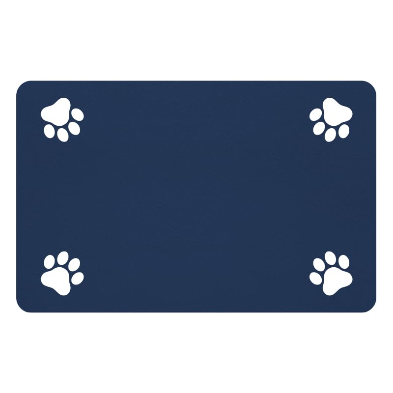 Pet Feeding Mat-Absorbent Pet Placemat for Food and Water Bowl, with Waterproof Rubber Backing, Quick Dry Water Dispenser Mat for Dog and Cat (20'x12', Navy Blue)