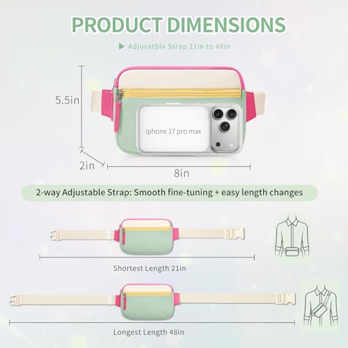 Image of Fanny Pack Birthday Gifts for 7 8 9 10 11 12 13 Year Old Teens Girls Kids, Preppy Cute Trendy Stuff Colorblock Crossbody Bag Adjustable Belt Bags, Dorm Travel Essentials for Girl Fashion