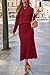 Arach&Cloz Women's Two Piece Outfits 2026 Spring Fashion Cashmere Lounge Sweater Long Sleeve Raglan Cuffs Knit Top Midi Dress Matching Work Sets Business Outfits (Burgundy L)