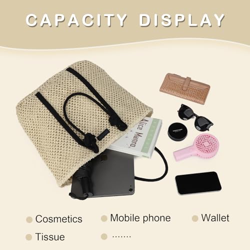 Image of Gladdon Straw Beach Bags for Women Woven Beach Tote Bag Casual Boho Large Shoulder Handbags for Vacation Holiday