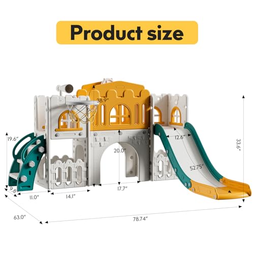 Baotree 9 in 1 Toddler Slide,Kids Slide Playset for Toddler,Indoor Outdoor Slide Toddler Playset with Ball & Hoop, Storage Space and Non-Slip Steps,Gift for Boys and Girls 1-6 Years (Green Orange) by Baotree - Image 6