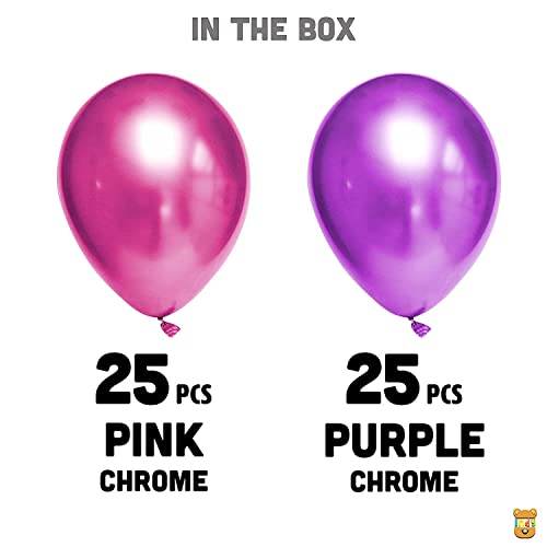 Image of Just Party 25Pcs Purple & 25Pcs Pink Metallic Chrome Balloons with Shiny Surface For Birthdays /Anniversary /Engagement /Baby Shower /bachelorette Party Decorations (Pack of 50)