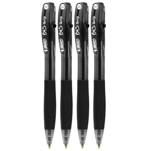 BIC - Bic Bu3 Grip 1.0 Black Retractable Ball Pen 4 Pack Stationery - -3%