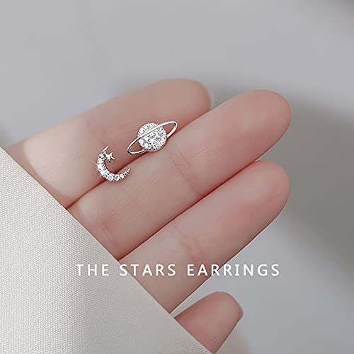 20g CZ Asymmetric Star Moon Planet Small Cartilage Stud Earrings for Women Teen Girls Little Girls Sterling Silver White Gold Plated Hypoallergenic Piercing Post Jewelry Gifts Birthday Bff Daughter Sister Xmas - Image 3