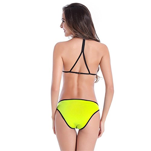 Onin Comfortable Fashion Women's Low Rise Push UpHalter Top Swimwear Bikini Set YellowX-Large
