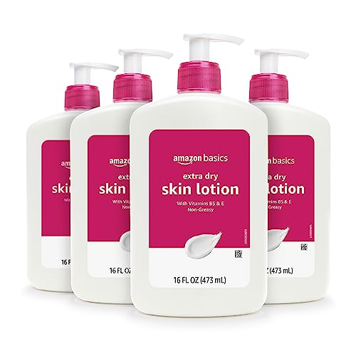 Amazon Basics Body Lotion for Extra-Dry Skin with Vitamins B5 & E, Clean Scent, 16 fl oz, Pack of 4 (Previously Solimo)
