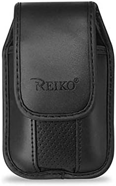 Black Leather Vertical Pinch Clip Flip Phone Case with Magnetic snap fits Pantech Breeze 2.