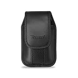 Black Leather Vertical Pinch Clip Flip Phone Case with Magnetic snap fits Pantech Breeze 2.