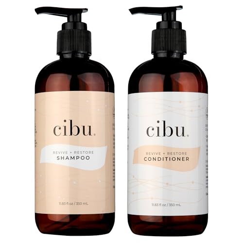 Cibu Revive and Restore Styling Bundle - 11.83oz Shampoo + 11.83oz Conditioner for Dry Damaged Hair - Strengthens and Smoothes Hair Strands with Oleic Acid Linoleic Acid Vitamin E & K