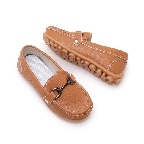 Image of SOFMUO Boys Girls Leather Loafers Slip-On Oxford Flats Boat Dress Schooling Daily Walking Shoes(Toddler /Little Kids)
