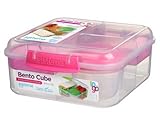 Sistema 5-Fach unterteilte XL Lunchbox BENTO Cube - 1250 ml Vesperdose inklusive Becher mit Schraubverschluss 17,5 x 17,5 x 8 cm (B x T x H) 21685 Pink