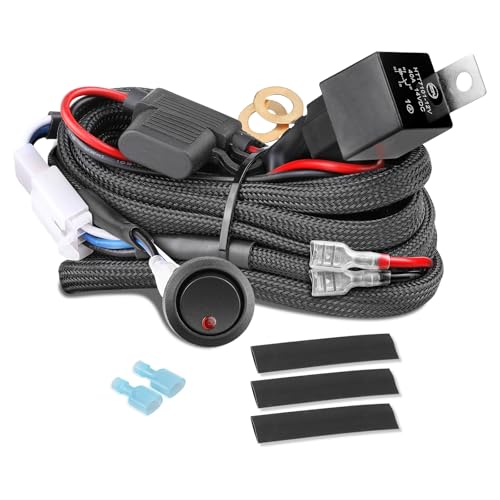 Wiring Harness 1 Lead, Fastchoy Auto 12v Nylon Led Light Bar Wiring Harness Kit with 40A Relay Fuse Rocker Switch for Light Bar Fog Lights Off Road Lights Wire Harness Kit for Truck UTV Boat