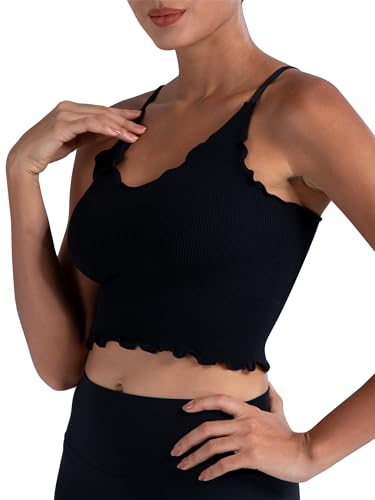 Image of Sunzel Tank Top for Women, V Neck Seamless Ribbed Crop Camisole with Ruffles